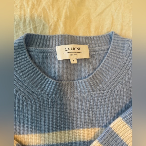 La Ligne Toujours Cashmere Blue and White Stripe Sweater - Picture 2 of 5